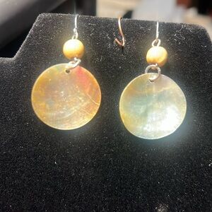 Vintage Mother of Pearl and wood bead Earring